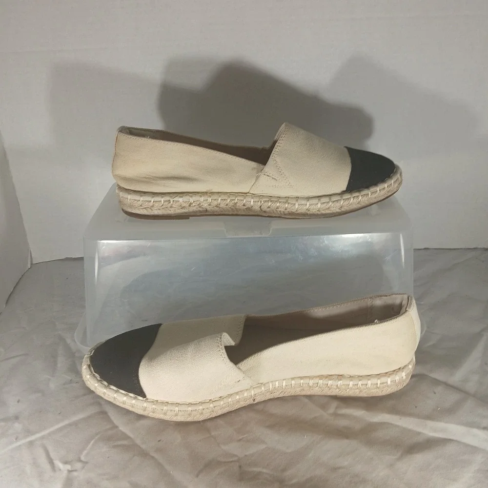 A New Day Womens Cream Black Cap Toe Canvas Espadrille Flats Size 8‎